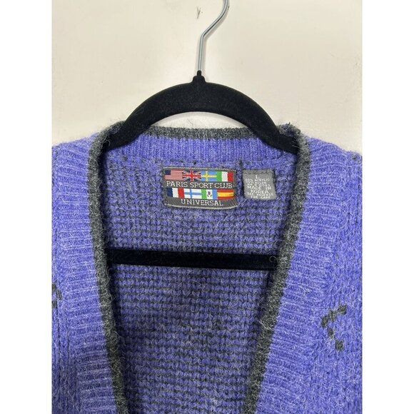 Paris Sport Club Universal Womens Buttons Purple Sweater Cardigan Vtg Size Large - Picture 3 of 9